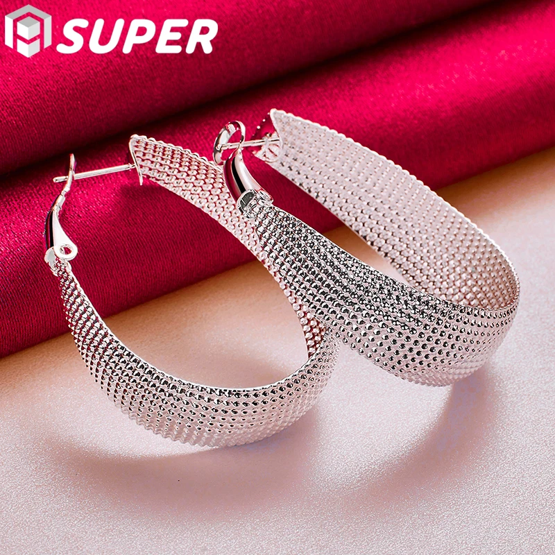 

925 Sterling Silver Particle Surface U Earring For Woman Charm Fashion Wedding Engagement Jewelry