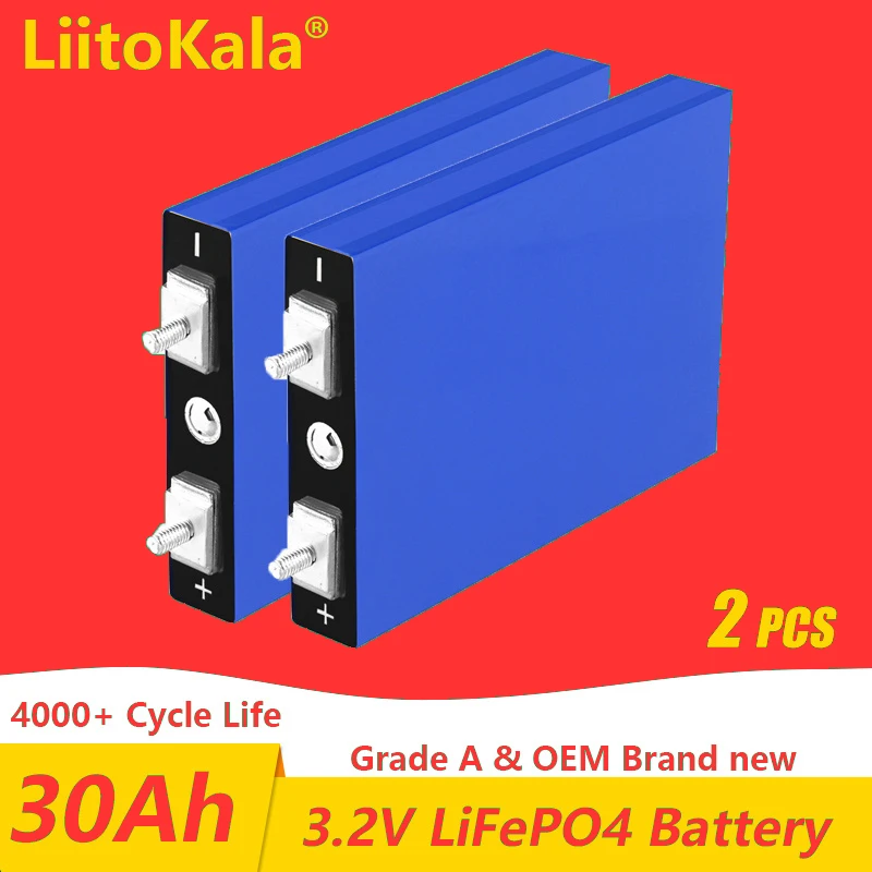 

2PCS LiitoKala 3.2V 30Ah Lifepo4 Batteries 4S 12.8V 30ah Lithium Iron Phosphate Battery Pack Solar Motorcycle Electric Vehicle