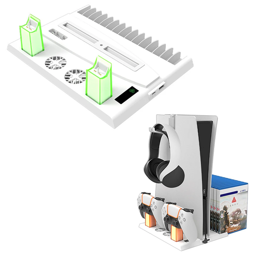 

For PS5 Vertical Bracket With Cooling Fan Base Dual Controller Charger Station Fan Cooler Multi-function Stand For PS5 Support