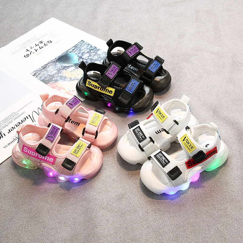 

Summer children's sandals, children's 1-6 years old little girls soft-soled beach shoes, Baotou shoes, anti-kick lights shoes