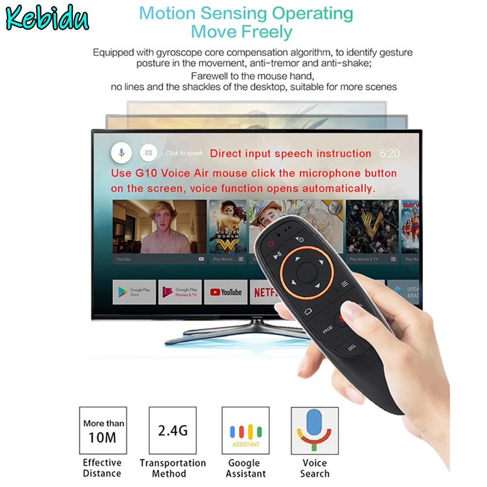 

Kebidu G10 Remote Control 2.4G Wireless Air Mouse G10S Gyro Voice Control Sensing Remote control IR Learning For PC TV Box