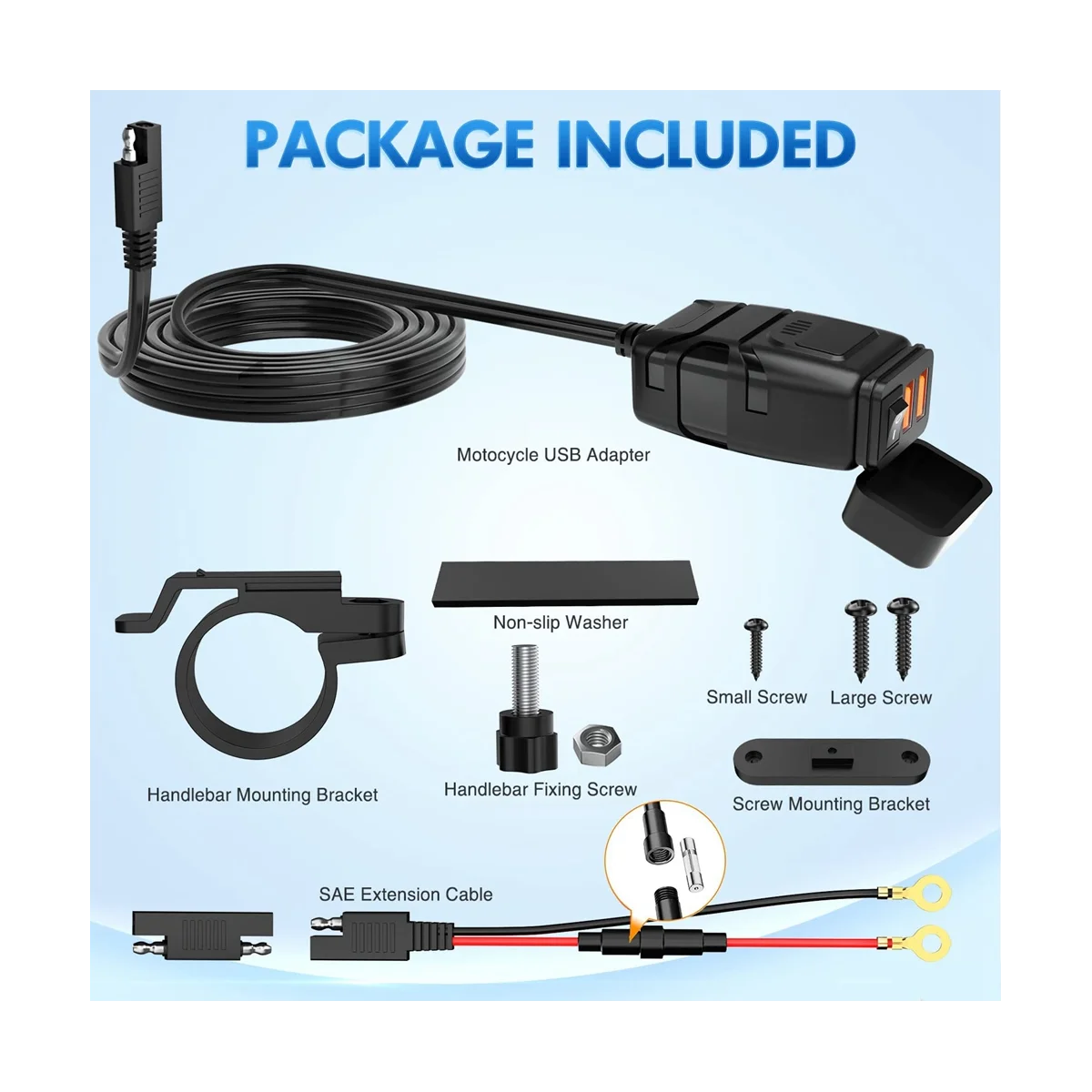 

Motorcycle USB Charger, 6.8A Quick Charge 3.0 Dual USB Motorcycle Phone Charger with Voltmeter & ON/Off Switch