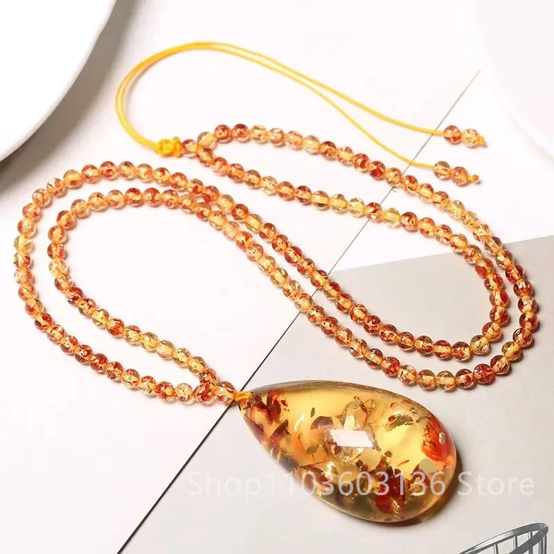 Ожерелье с подвеской в виде янтарного цветка для женщин и мужчин ожерелья из