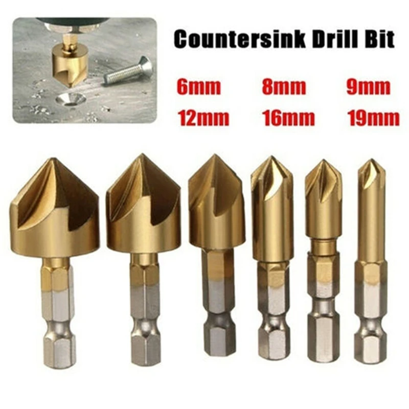 

High Speed Steel 6PCs Countersunk Bits Center Punch Kit 6/8/9/12/16/19mm