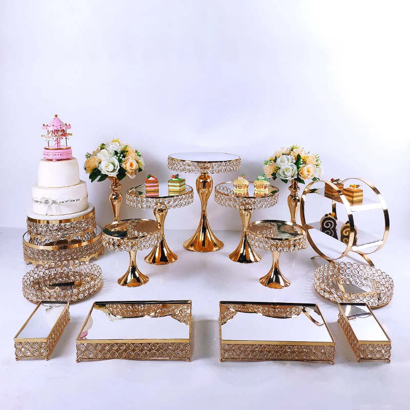 Gold Silver 6- 15pcs  Electroplate Metal  Crystal Cake Stand Set Display Wedding Birthday Party Dessert  Cupcake Plate Rack images - 6