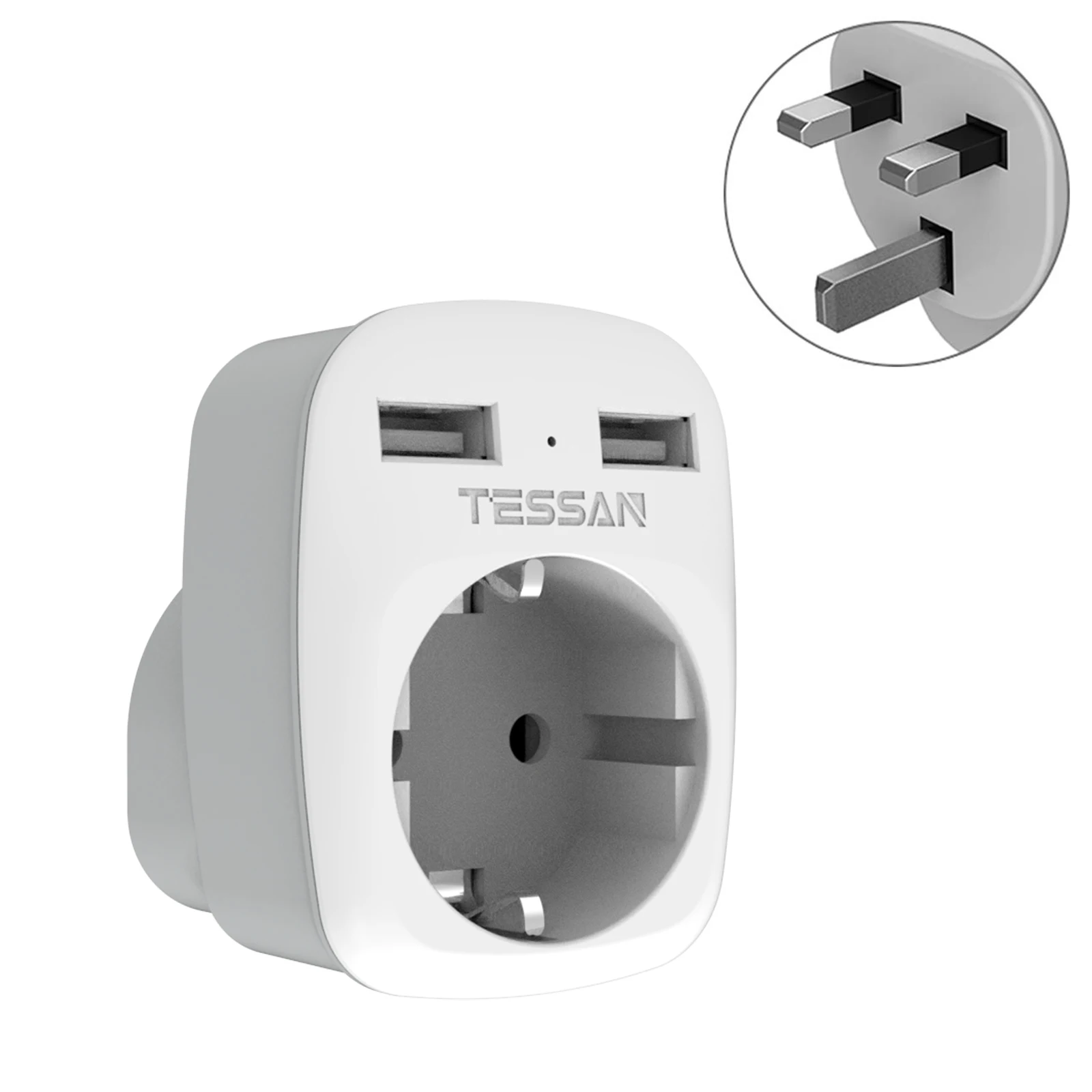 

TESSAN 3 in 1 UK Socket Travel Adapter with 2 USB Charging Ports (2.4A) and 1 AC Outlet, UK Wall Socket for Smartphone, Tablet