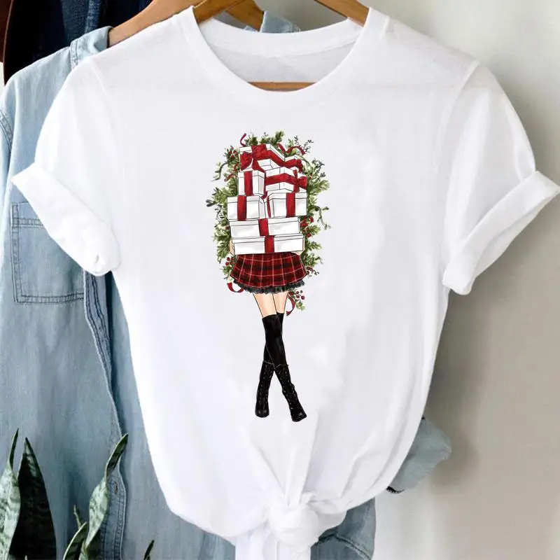 

Women Gift Trend Lovely 90s Merry Christmas Print Happy New Year Tshirts Trend Tee Travel T Shirt Top Graphic T-Shirt