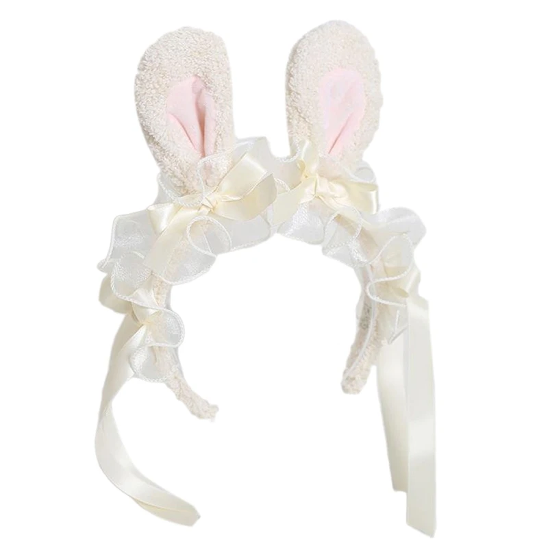 

Lolita Headband Lolita Headwear Rabbit Hair Hoop Bows Decor Plush Hair Bands