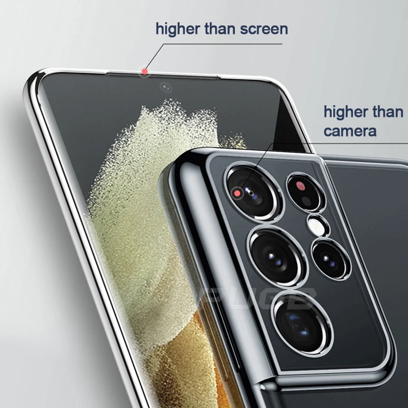 Luxury Plating Frame Transparent Soft Silicone Case for Samsung Galaxy S22 S21 S20 Ultra Plus Cases Slim Clear Shockproof Cover