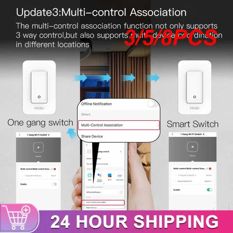 

3/5/8PCS Wifi Smart Push Button Switch Voice Control Wifi 802.11 B/g/n 2.4ghz Intelligent Remote Controls