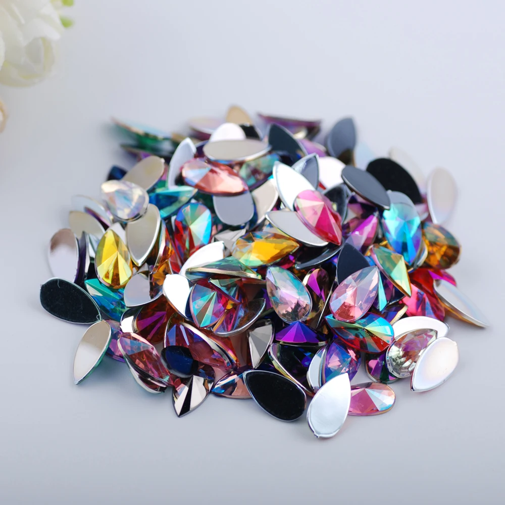 

Wholesale 8x13mm 2000pcs/9x18mm 1000pcs Teardrop Shaped Acrylic Rhinestones Glued on Flat Back Pointed Gemstones for Making