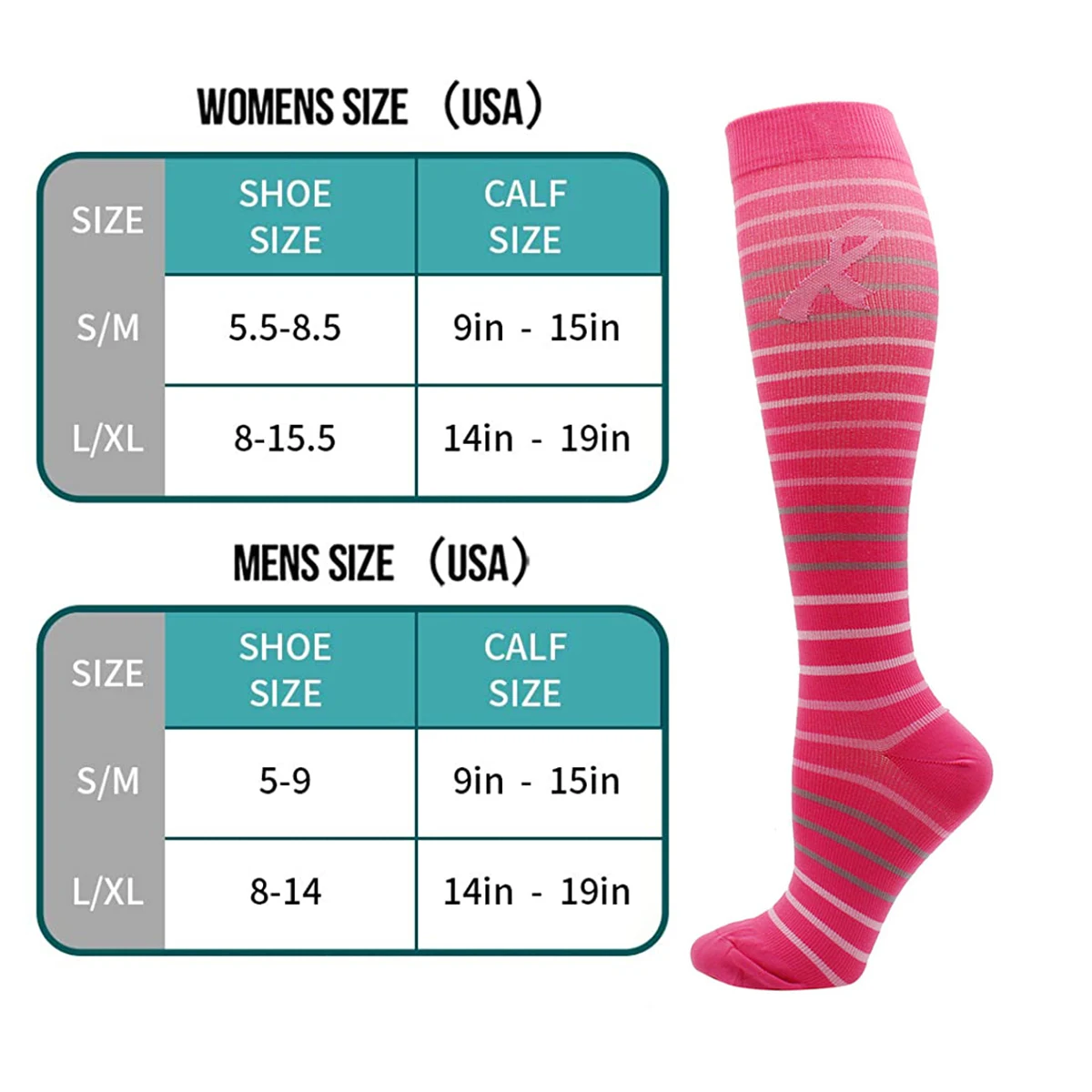 Wholesale Women and Men Compression Socks Running Cycling Sports Socks Knee High Red Ribbon Socks 15-20mmHg Diabetic Veins Socks