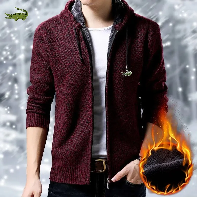 

Зимнее Мужское пальто с капюшоном и вышивкой CARTELO, свитер, плюшевые утепленные куртки, кардиган на молнии, свитер, большая повседневная мужс...