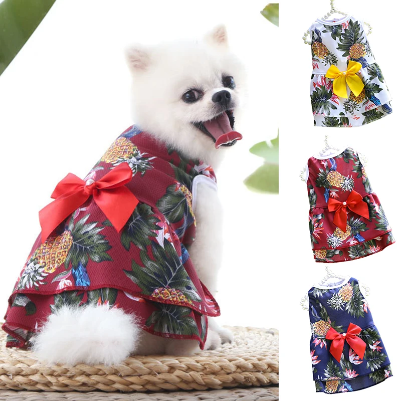 

Hawaiian Style Bow Pet Skirt Spring Summer Soft Breathable Pineapple Dog Clothes Fresh Multicolor Puppy Dress Pet Supplies