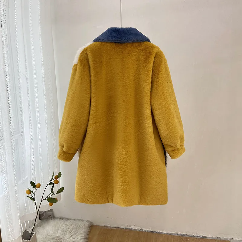 Trend Faux Fur Winter Jacket Women 2022 Fashion Patchwork Casual Loose Thick Warm Cotton Lining Long Coat Female Outwear Clothes