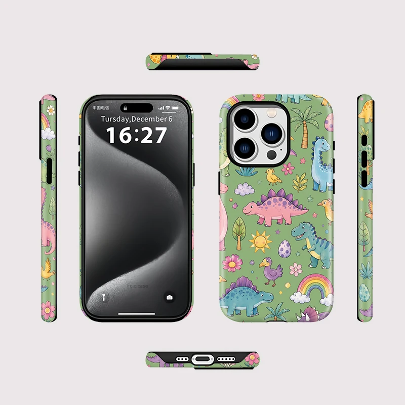 Фото Матовый чехол Fcicicase для iPhone 17 Air 16 Pro Max 15 14 Plus 13 12 с рисунком динозавров и животных, магнитный, для Magsafe №2