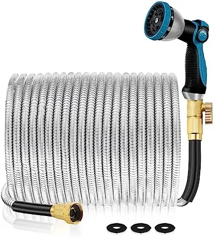 

POPTOP Garden Hose 100 ft Metal - Water Hose Flexible Heavy Duty Garden Hose Collapsible and No Kink Water Pipe
