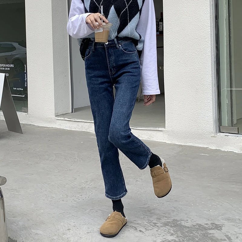 

DD3096 New thickened straight pipe trousers small nine-point pants jeans