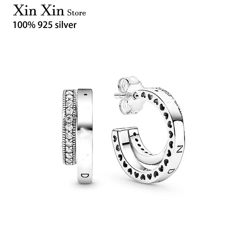 

Fit Original Luxury 925 Sterling Silver Sparkle Set Cz Double Ring Earrings For Women High Quality Diy Fashion Wedding Jewelry