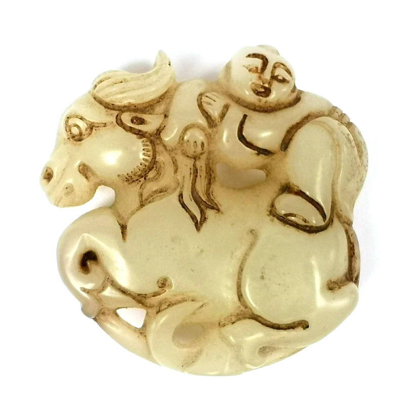 

Коллекция произведений искусства YIZHU, нефрит, ручная резьба, мальчик, поездка, Окс Статуэтка-подвеска, украшение Netsuke