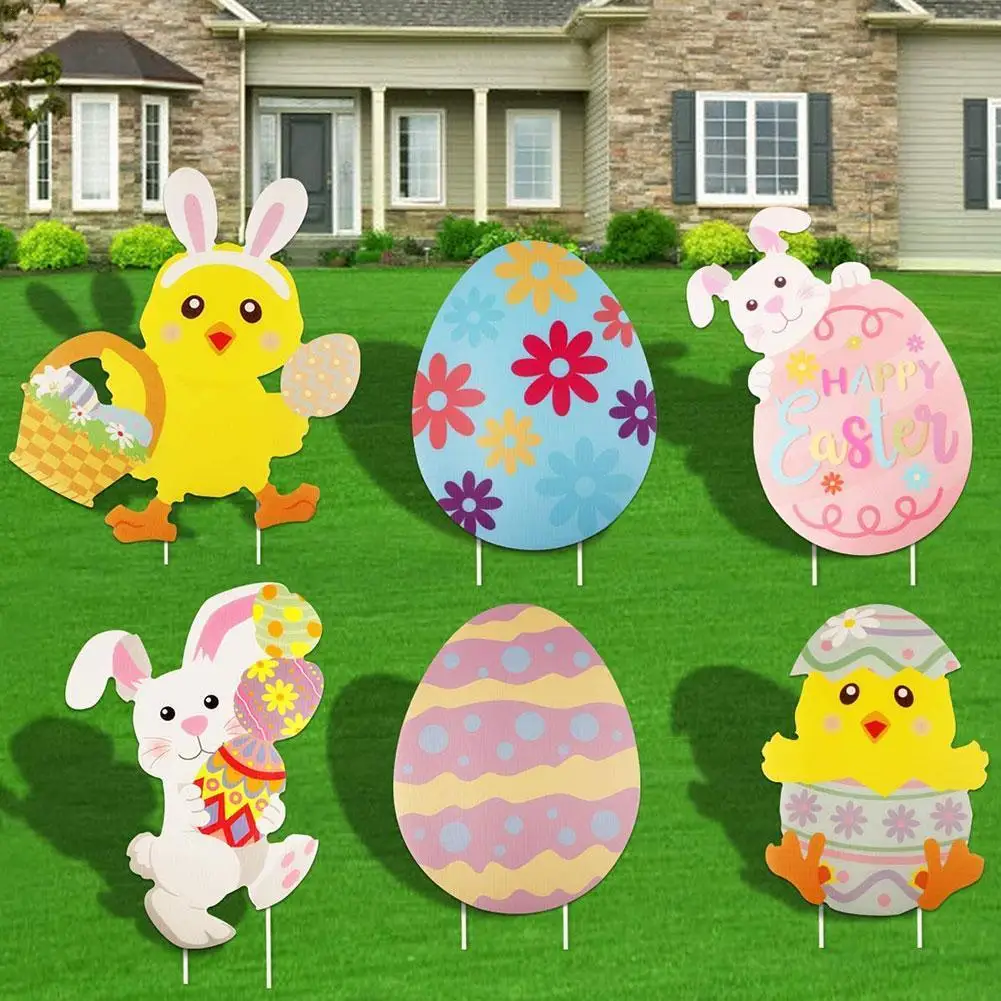 

Easter Yard Signs Outdoor Decorations, Easter Yard Stakes Easter Yard Sign Outdoor Easter Bunny Egg Chick Yard Signs with Stakes