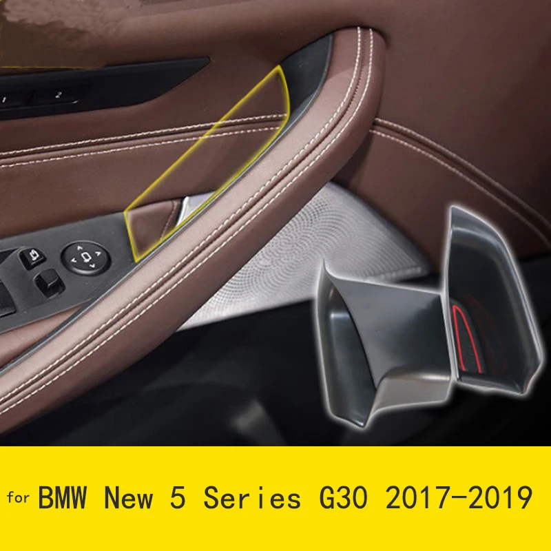 

Черный пластиковый ящик для хранения на дверь автомобиля для BMW 5 серии G30 2017 2018 2019, поднос для телефона, аксессуары с ковриком