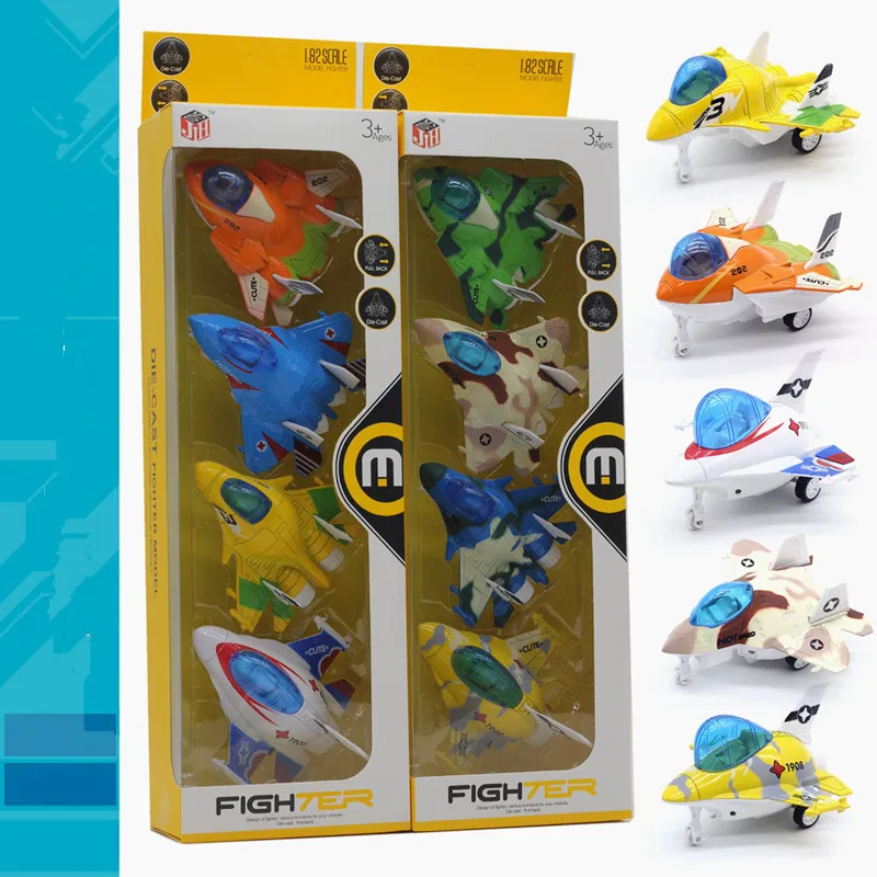 

Alloy pull back 4 sets of fighter aircraft models,mini cartoon simulation aircraft toys,original packaging toy