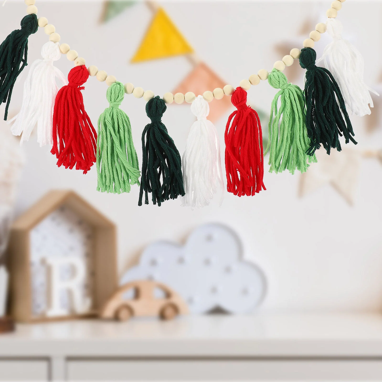 

Tassel Pendant Fringe Trim Wooden Beads Decor Garland Hanging Festival Wall Beaded Ornament