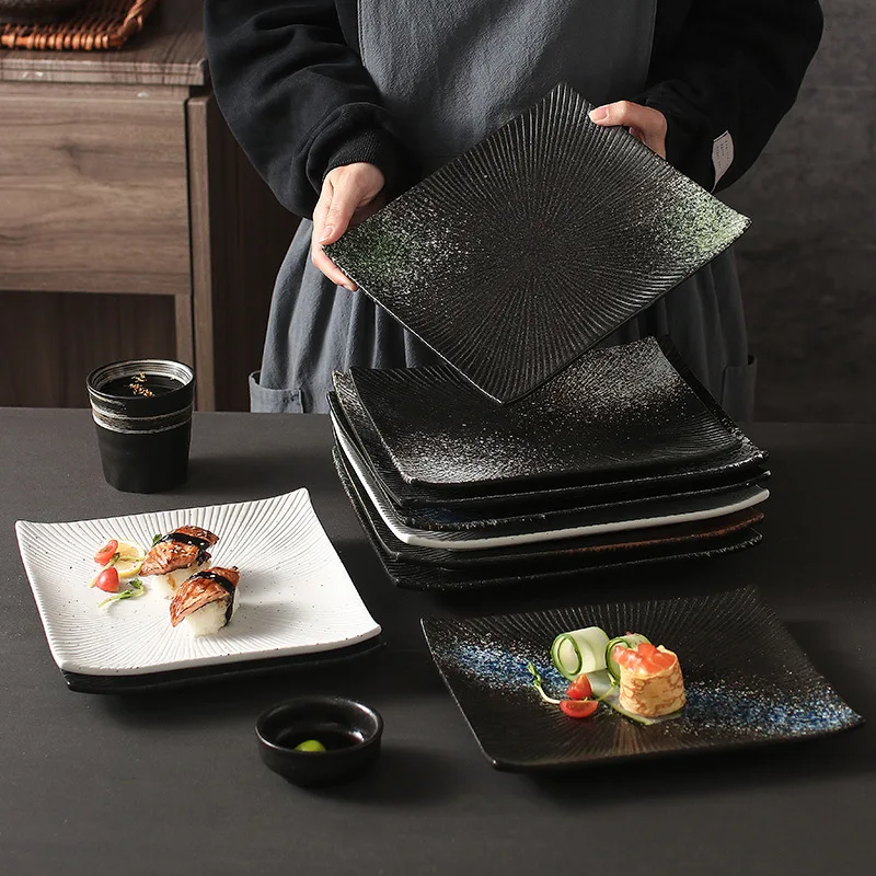

Ceramic Japanese-style Western Restaurant Steak Plate Creative Square Dining Plate Home Rectangular Dish Sushi Plate