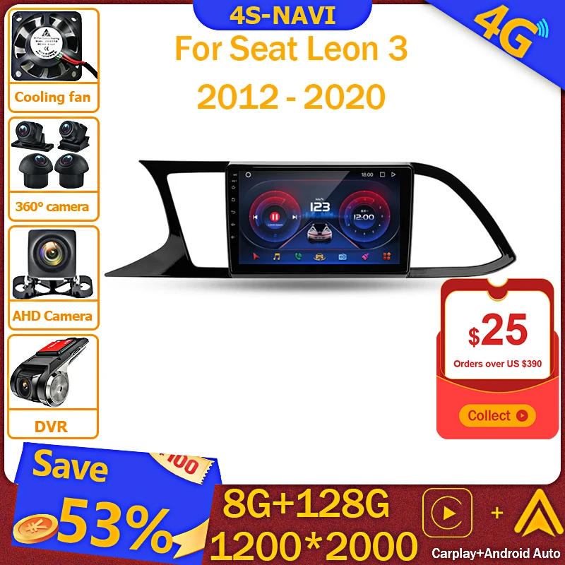 

Автомагнитола на Android, мультимедийный плеер для Seat Leon 3 2012 - 2020 с GPS-навигацией, головное устройство Carplay