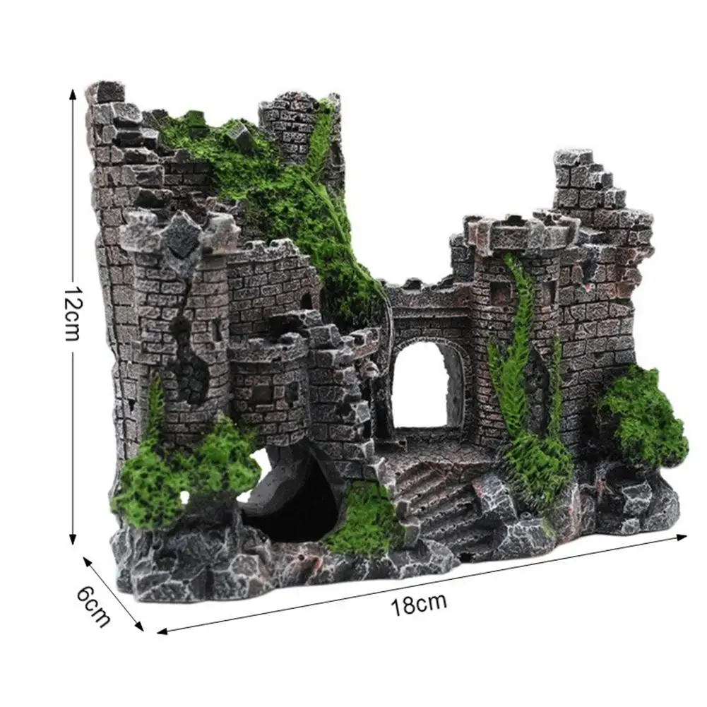 

Resin Artificial Ancient Castle Decoration Aquarium Rock Cave Building Landscaping Ornament
