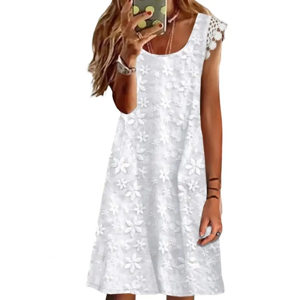 

Платье-миди женское ТРАПЕЦИЕВИДНОЕ кружевное с цветочным принтом, до колена