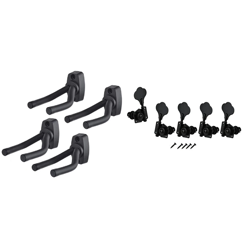

4 Pcs Guitar Hanger Black Wall Mount Display Hook Holder & 5Pcs Open Bass Guitar Tuning Keys Pegs Machine Heads Tuners