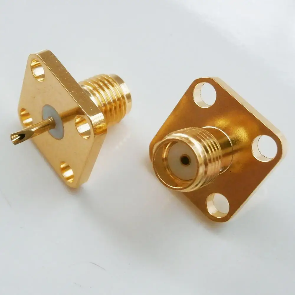 

1X Pcs New RF Connector Socket SMA Female Center Solder 4 Hole Flange Chassis Panel Mount Brass Coaxial RF Adapters