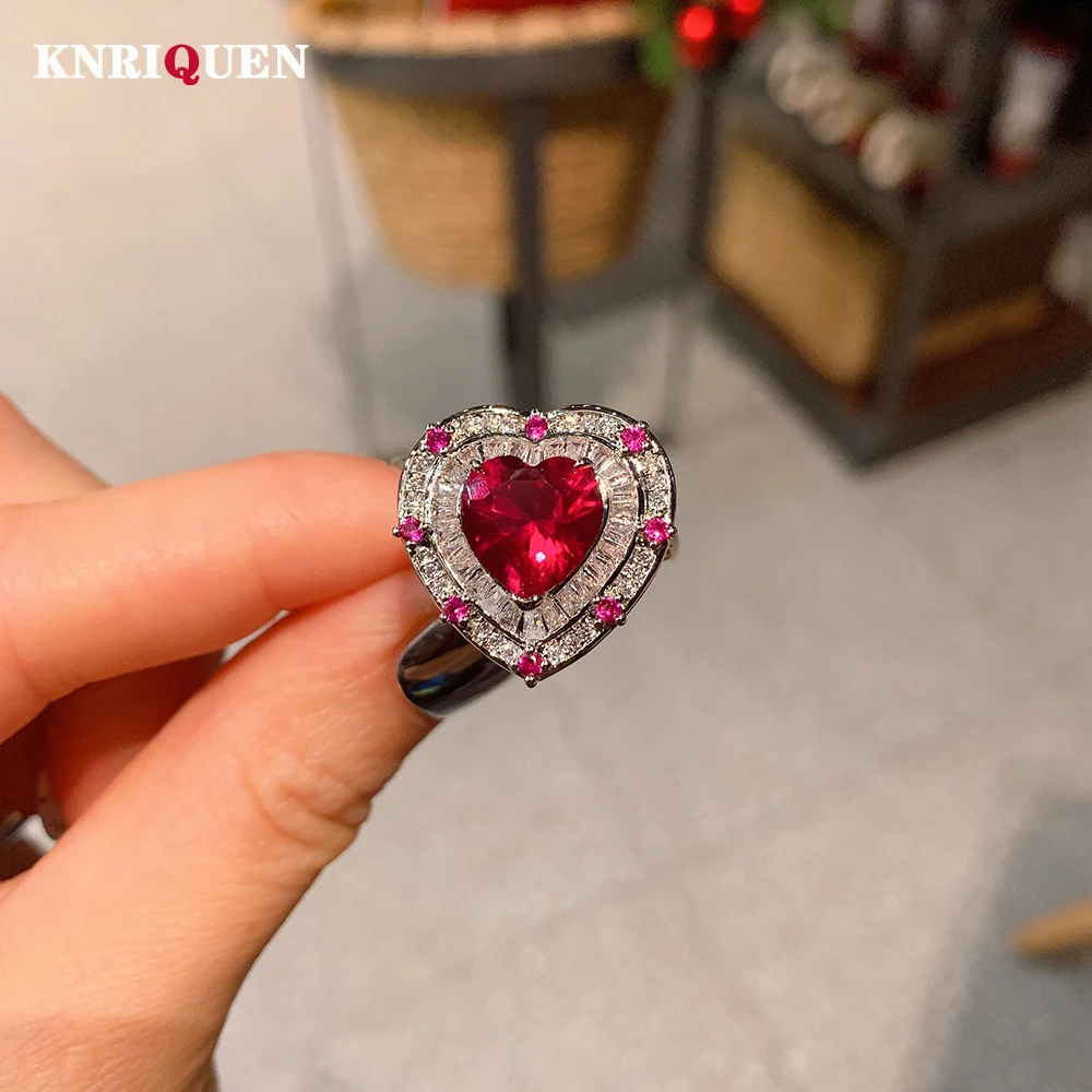 

2022 Trend 925 Sterling Silver 10*11mm Heart-Shaped Sapphire Ruby Gemstone Ring for Women Cocktail Party Rings Fine Jewelry Gift
