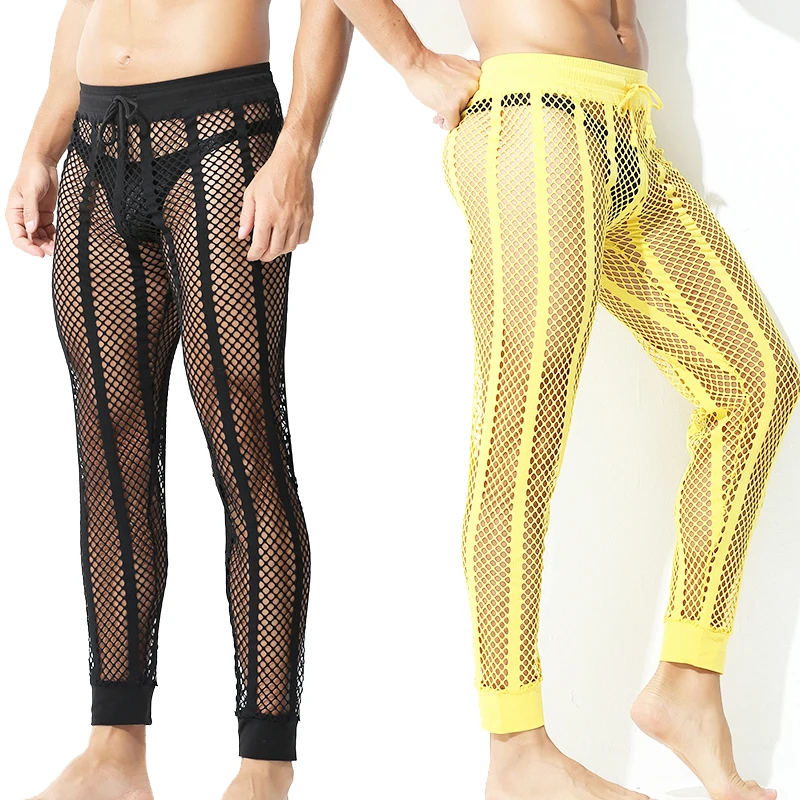 

Мужские сексуальные трусы) свободные прозрачные мягкие сетчатые зеленые повседневные эластичные пижамные брюки (без стрейч