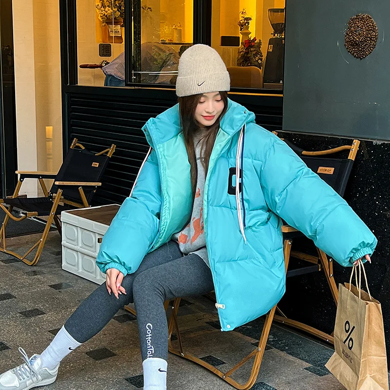 New Winter Women Short Cotton Coat Loose Lady Down Cotton Coats Thickened Woman Cotton Coat Warm Solid Hooded Coat for Women
