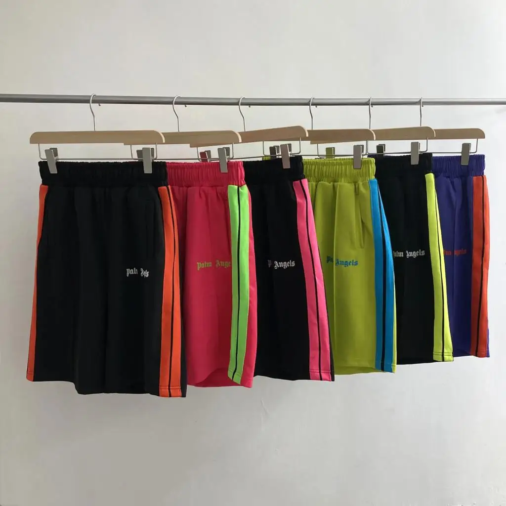 

Palm Angels Letter Logo Rainbow Lines Men Women Unisex Lovers Models Fashion Short Pants Casual Beach Shorts Boyfriend Gift