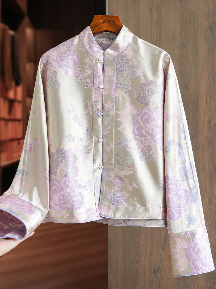 Фиолетовая необычная двусторонняя одежда новая китайская рубашка женская с