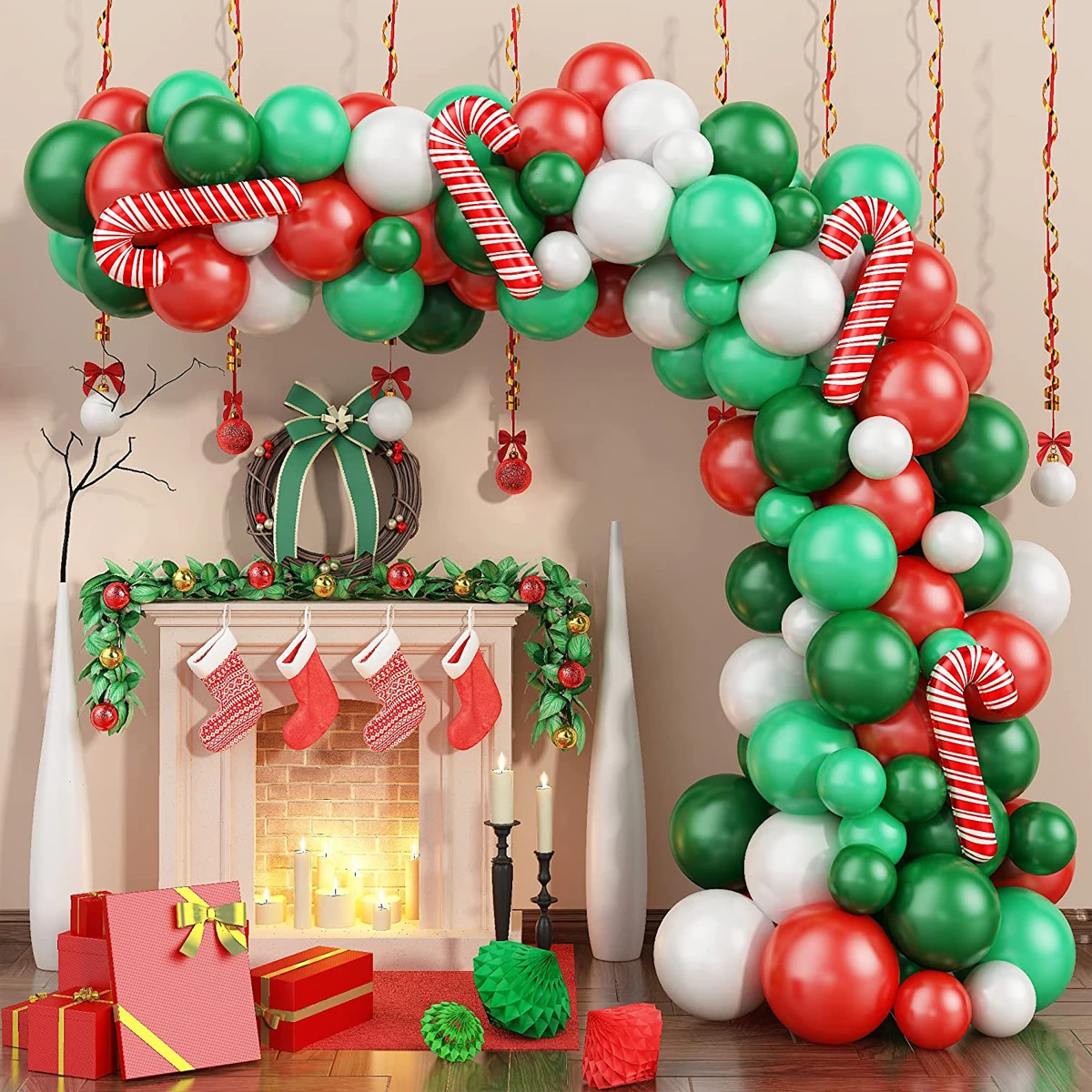 

Christmas Balloon Arch Green Gold Red Box Candy Balloons Garland Cone Explosion Star Foil Balloons New Year Christma Party Decor