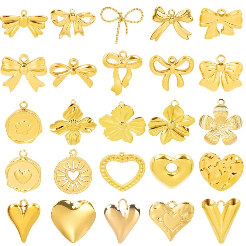 5 шт./лот элегантный кулон золотого цвета для девочек бант из нержавеющей стали
