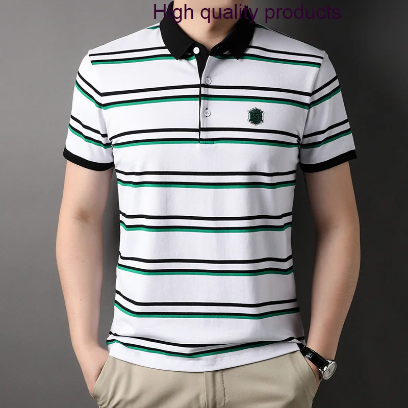 

Golf Cotton Men's Polo Shirts Luxury Summer Short Sleeve Striped T-shirts High Quality Smart Casual Slim Man Tees 3XL