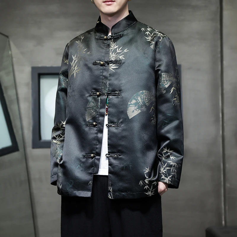 Диск Кнопка Печать Тан Костюм Куртки Человек Тенденция Древний Стиль Ханьфу