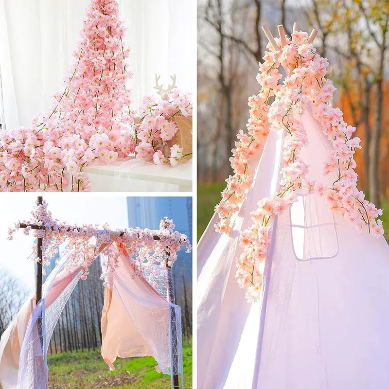 

180CM Artificial Cherry Blossom Flower Garland Silk Fake Hanging Wreath Vines for Home Wedding Decoration Garden Backdrop Party