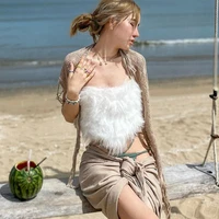2022 new fashion women sexy fluffy furry tube top female trendy chic all match feather decoration sleeveless vest top beachstyle