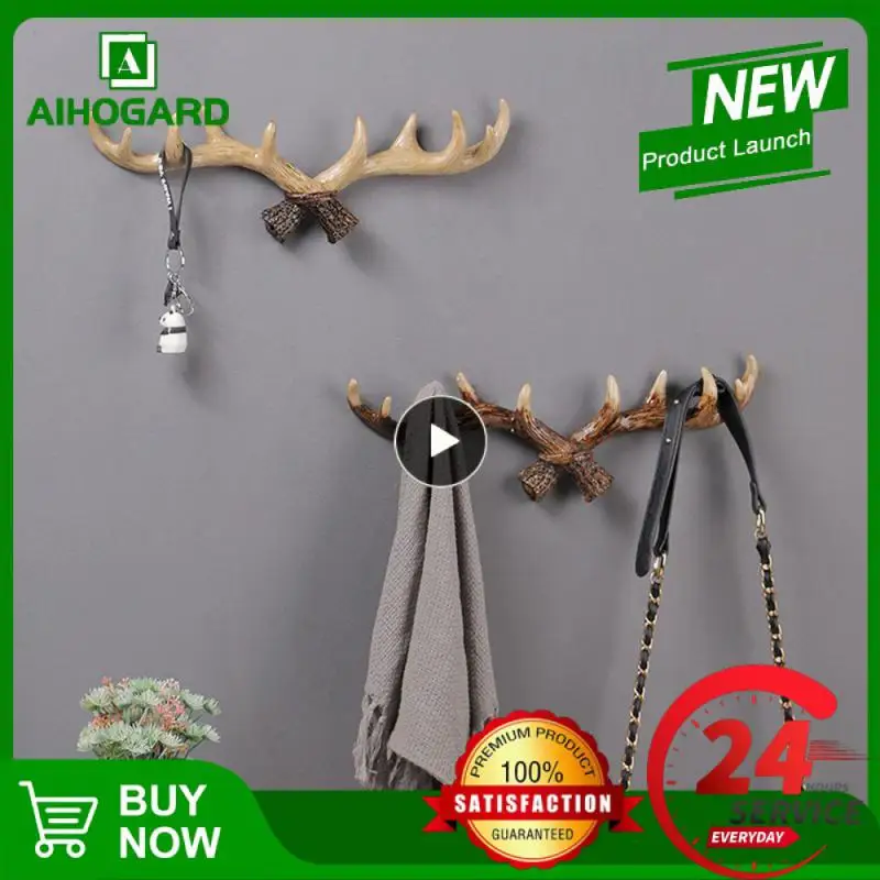 

European Style Retro Antlers Hooks Wall Hanging Coat Hook Resin Sundries Hanger Wall Mounts Room Storage Racks Crafts Home