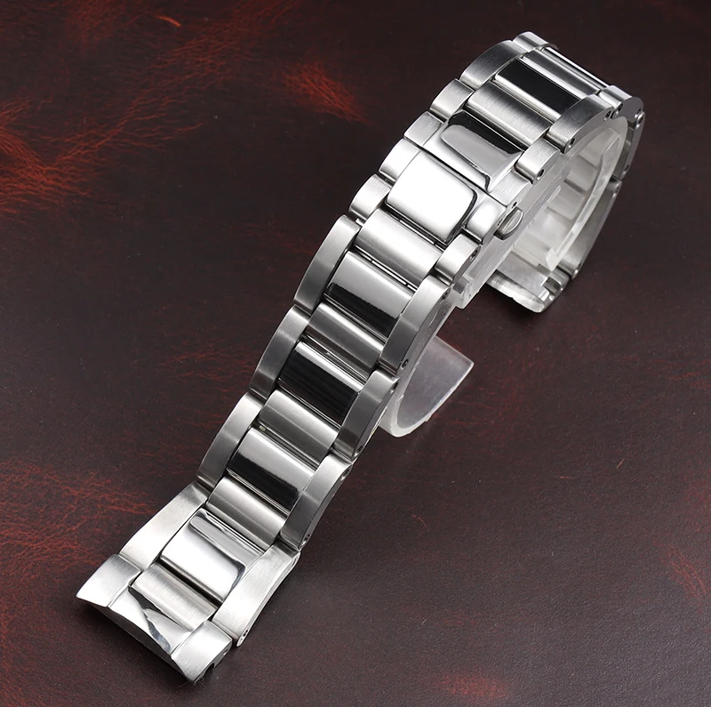 

Новый твердый складной браслет из нержавеющей стали для часов 23 мм, изогнутый серебряный браслет, замена для метра часов