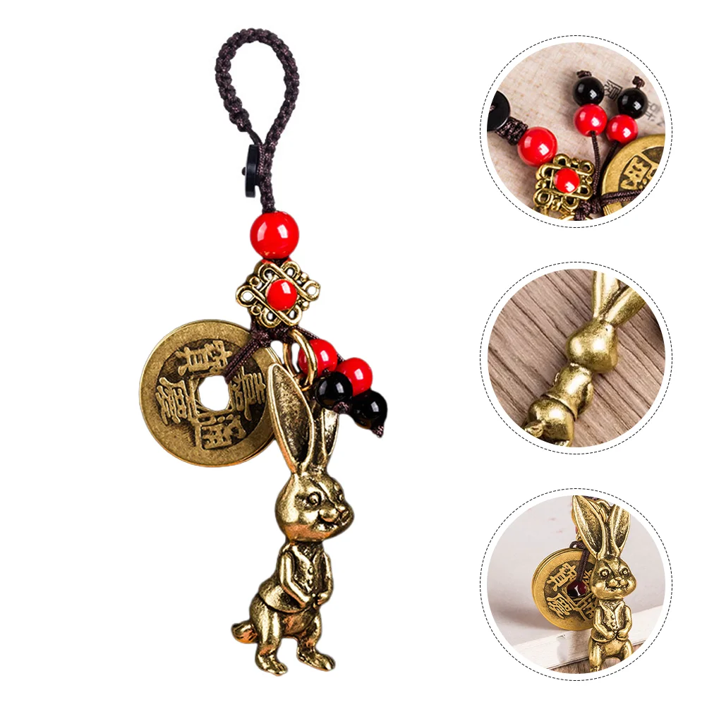

Car Decor Bag Charm Metal Keyring Keychain Purse Decorative Handbag Rabbit Brass