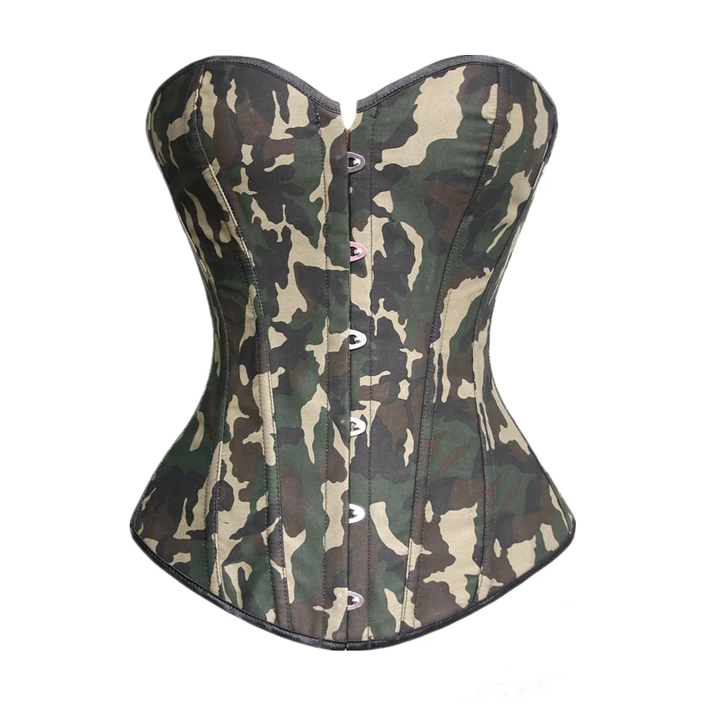 

Women's Sexy Camouflage Overbust Green Corset Waist Trainer Body Shaping Shapewear Corset Bustier Lingerie Army Girl Costumes