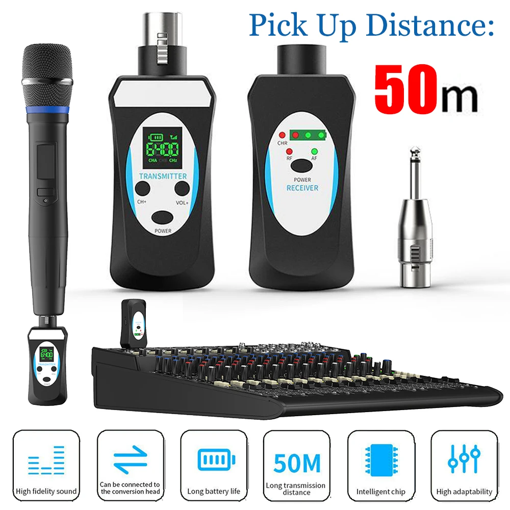 

Wireless Handheld Dynamic Microphone Kit Wireless XLR Transmitter And Receiver UHF Microphone System For Mixer Amplifier Speaker